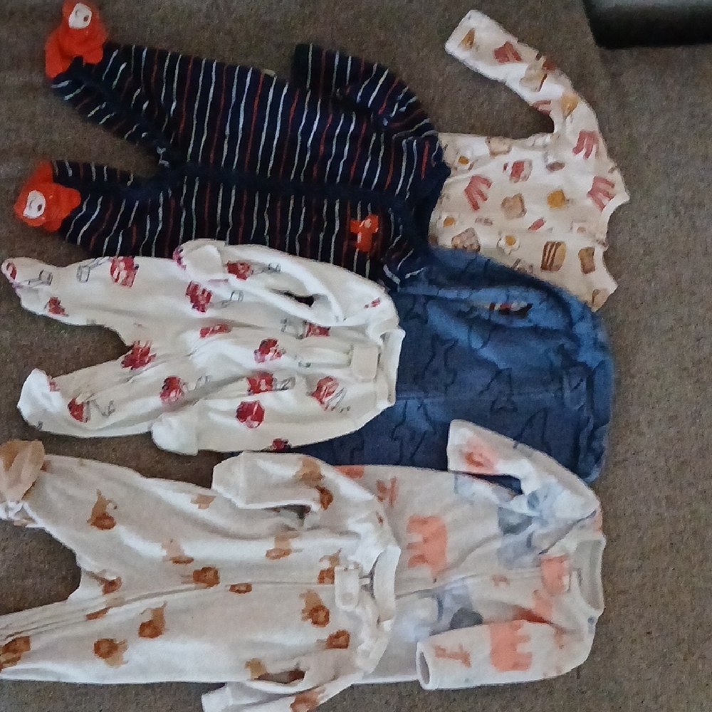 Carter's Navy Striped and Animal Print Baby Footies Set